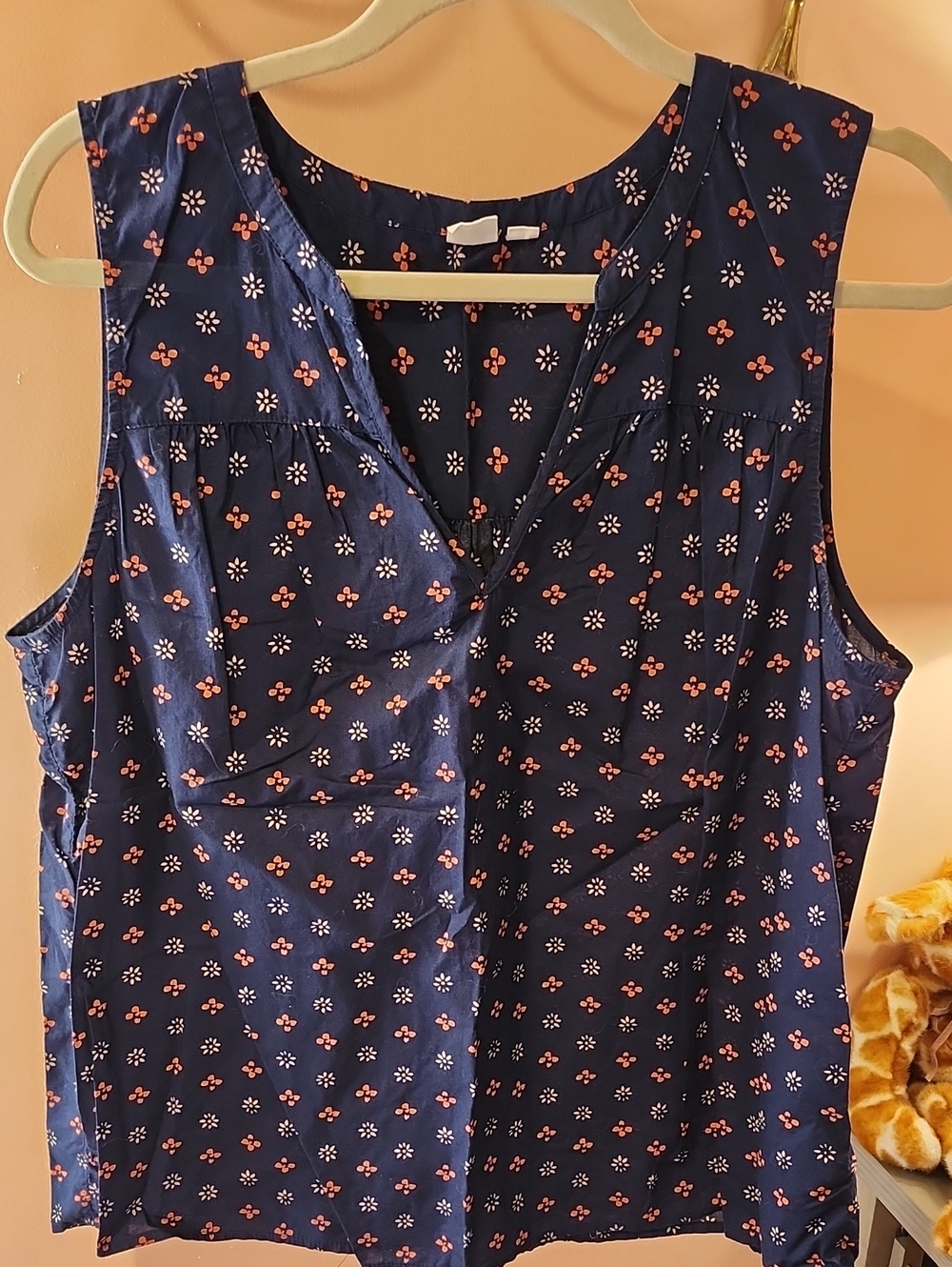 Sleeveless Navy Floral V-Neck Women's Top